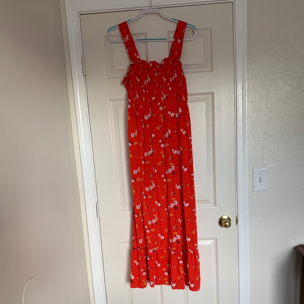 Women's Isabel Maternity Smocked Orange Floral Maxi Dress, Sz. L